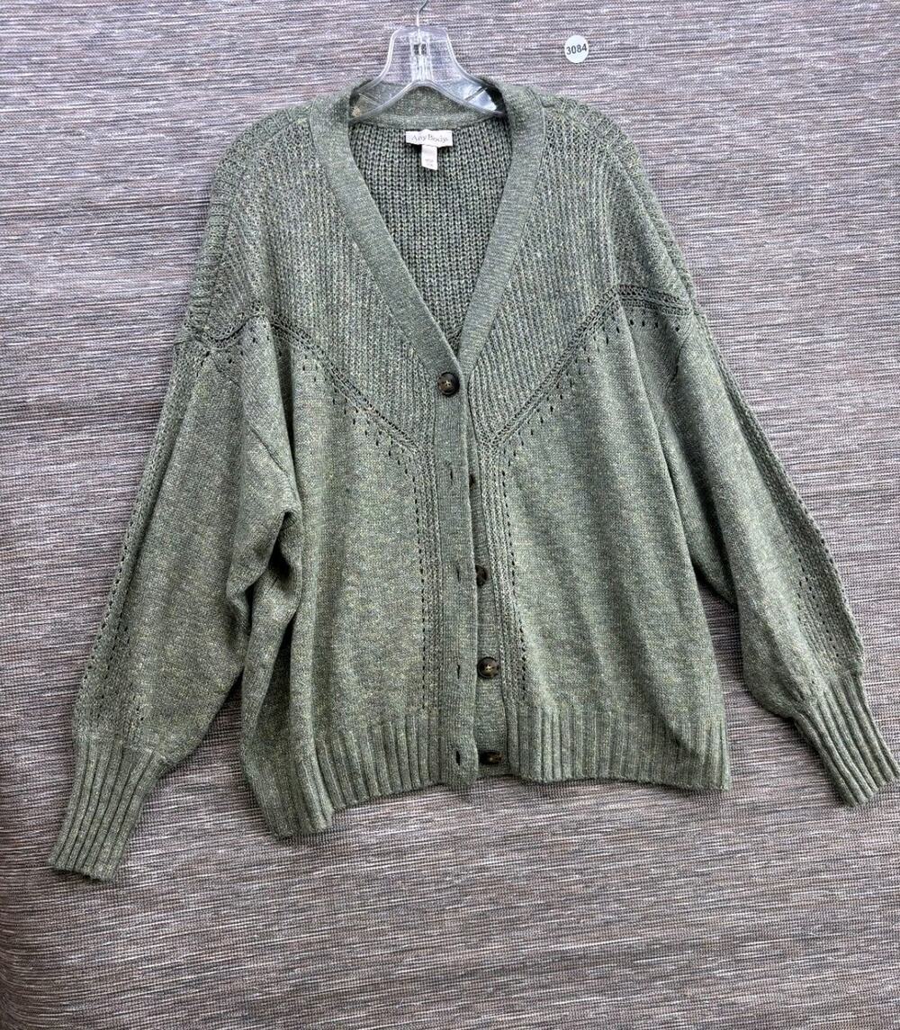 AnyBody Novelty Stitch Button Front Cardigan Sweater Size 2X Dusty Green NEW